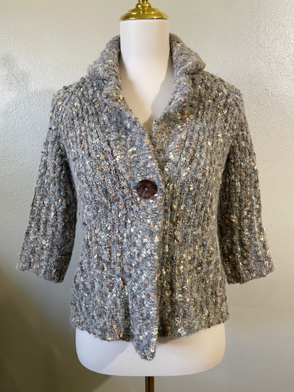 Alpaca Mohair Tweed Cardigan Sml Speckled 3/4 Sleeve Artisan Layer Susan Bristol